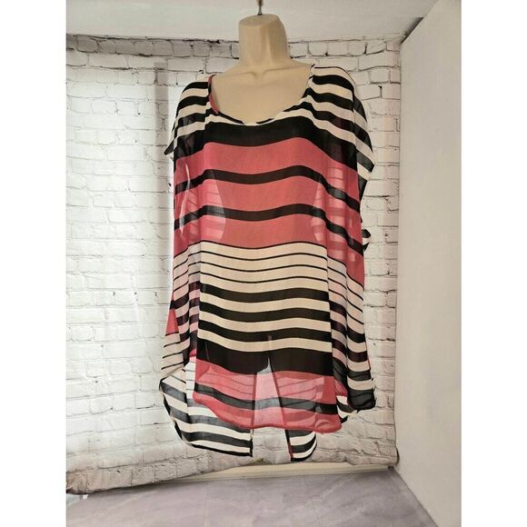 Torrid Womens Size 3 (22-24) Pink/White/Black Striped Sheer Open Back Hi-Low Blo - Picture 3 of 7
